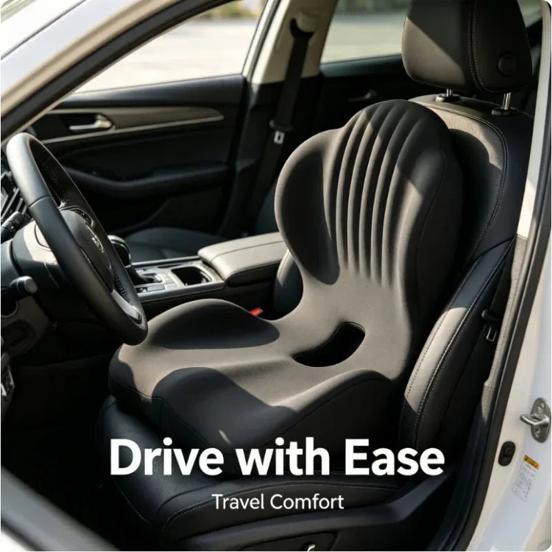 Seat cushion with back support on a car driver's seat