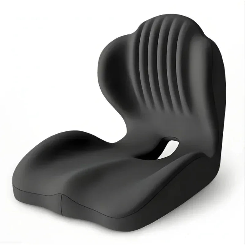 Black ergonomic memory foam seat cushion with integrated backrest