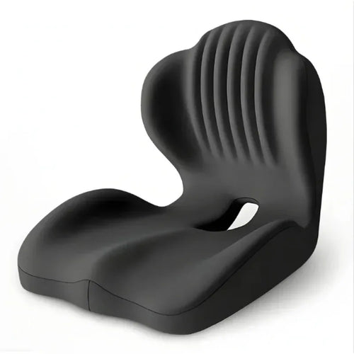 Black ergonomic memory foam seat cushion with integrated backrest